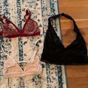 Three lace bralettes. All size small.